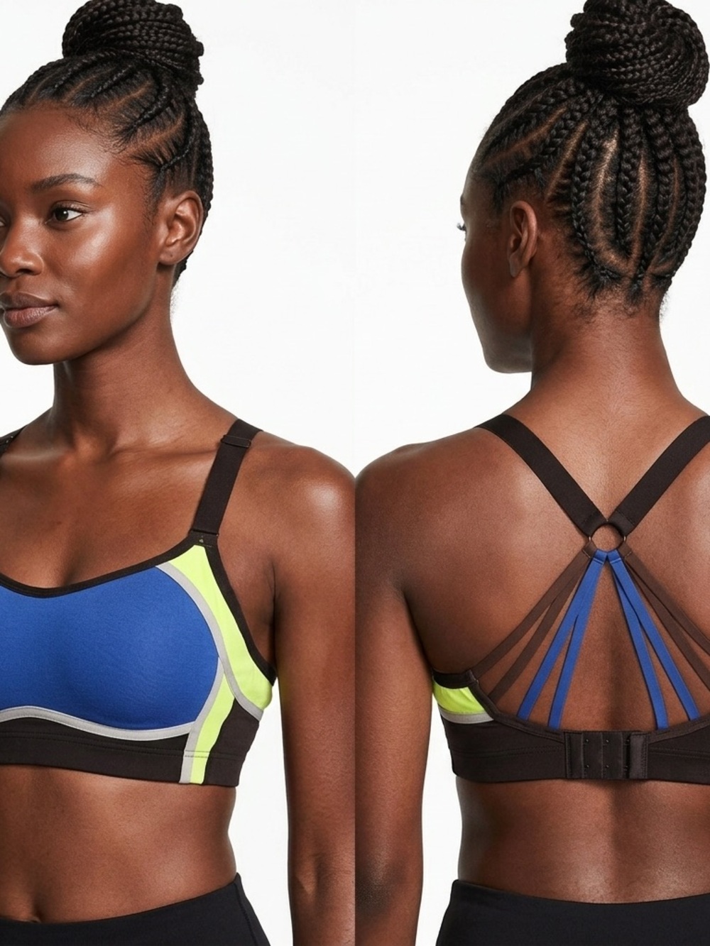 Victoria's Secret Blue and Neon Yellow Strappy Sports Bra